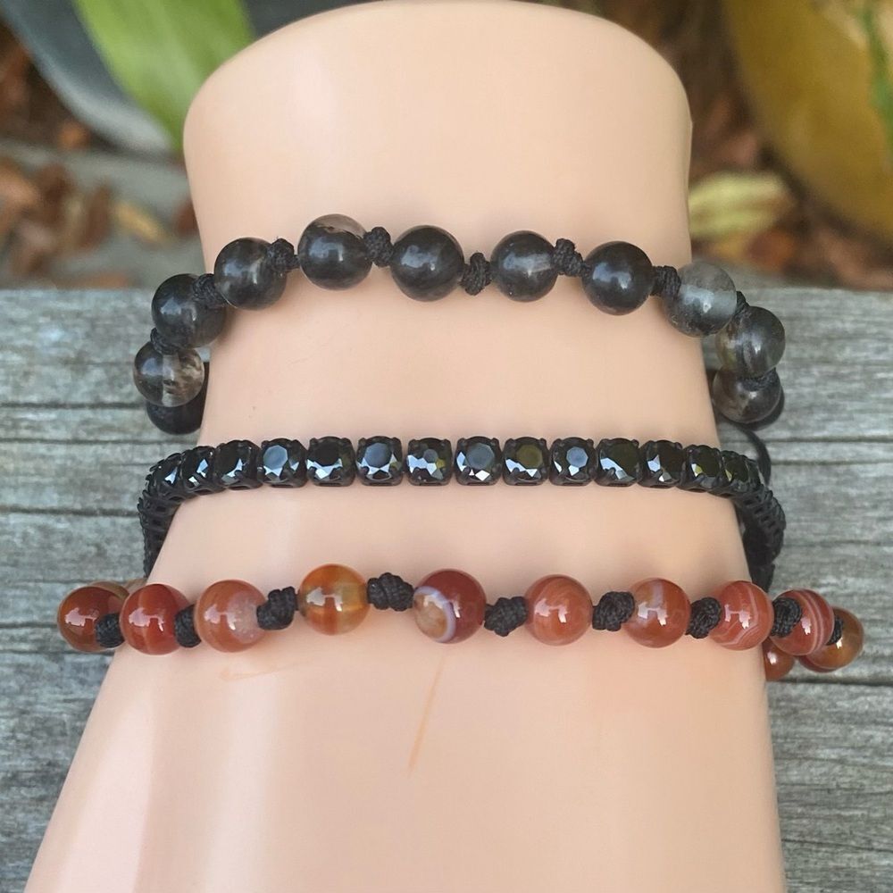 Urban Outfitter Three (3) Beaded/Rhinestone Black & Orange Bracelets NWT